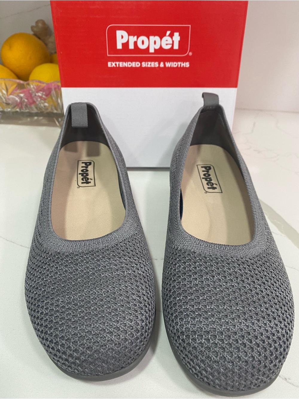 Propet Women's Grey Knit Slip-On Flats